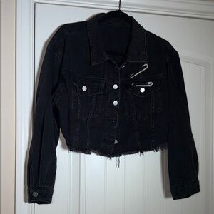 SHEIN Black Denim Jacket with Safety Pin Detail